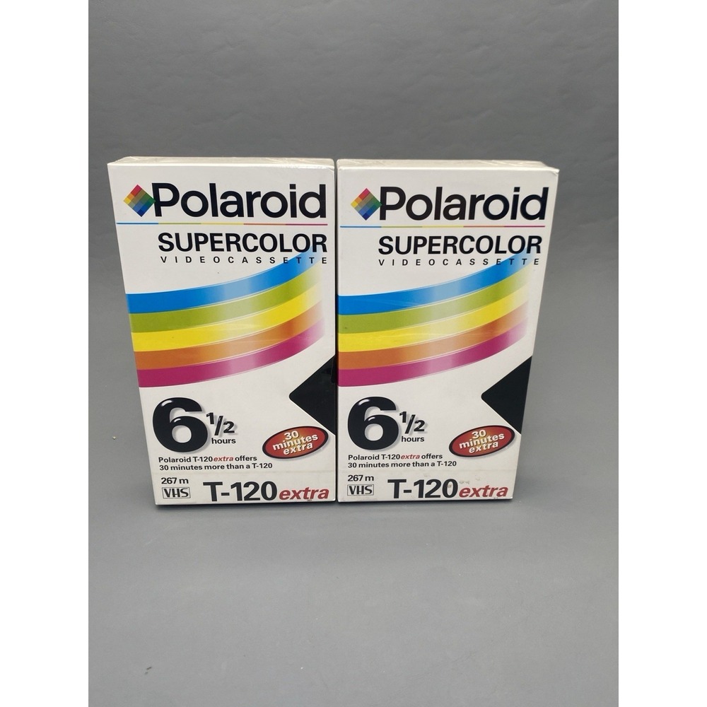 Polaroid Supercolor VHS T-120 6 1/2 Hours Videocassettes Blank Sealed Lot of 2